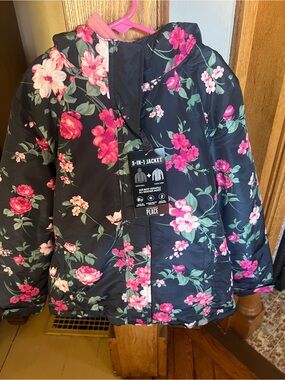 The Children's Place Black Floral 3-in-1 Puffer Jacket size 10/12